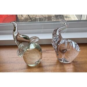 Lead Crystal Elephant Small Figurine Lot of 2 Paperweight Trunk Up